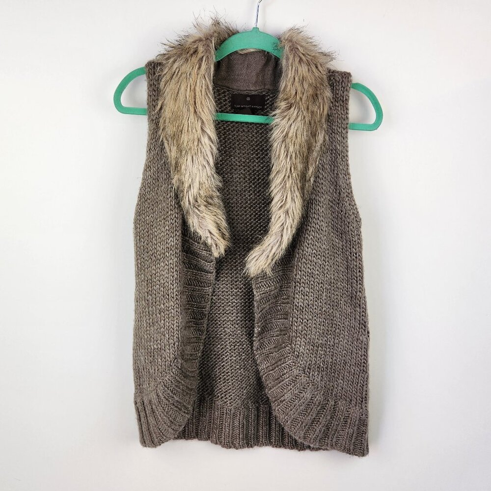 Fenn Wright Mason Wool Alpaca Blend Knit Faux Fur Sweater Vest sz S